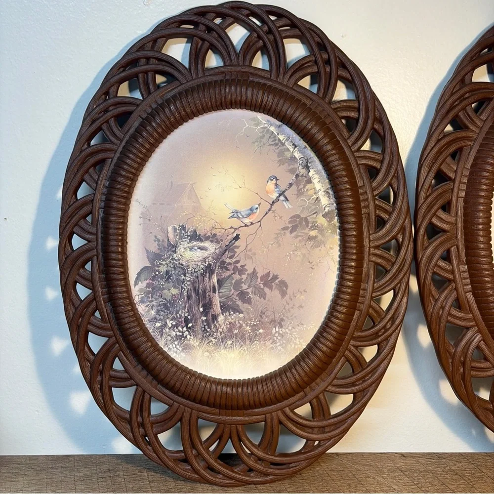 Vintage Brown Woven Style Burwood Wall Hanging Country Cottage Farm Set Of 2